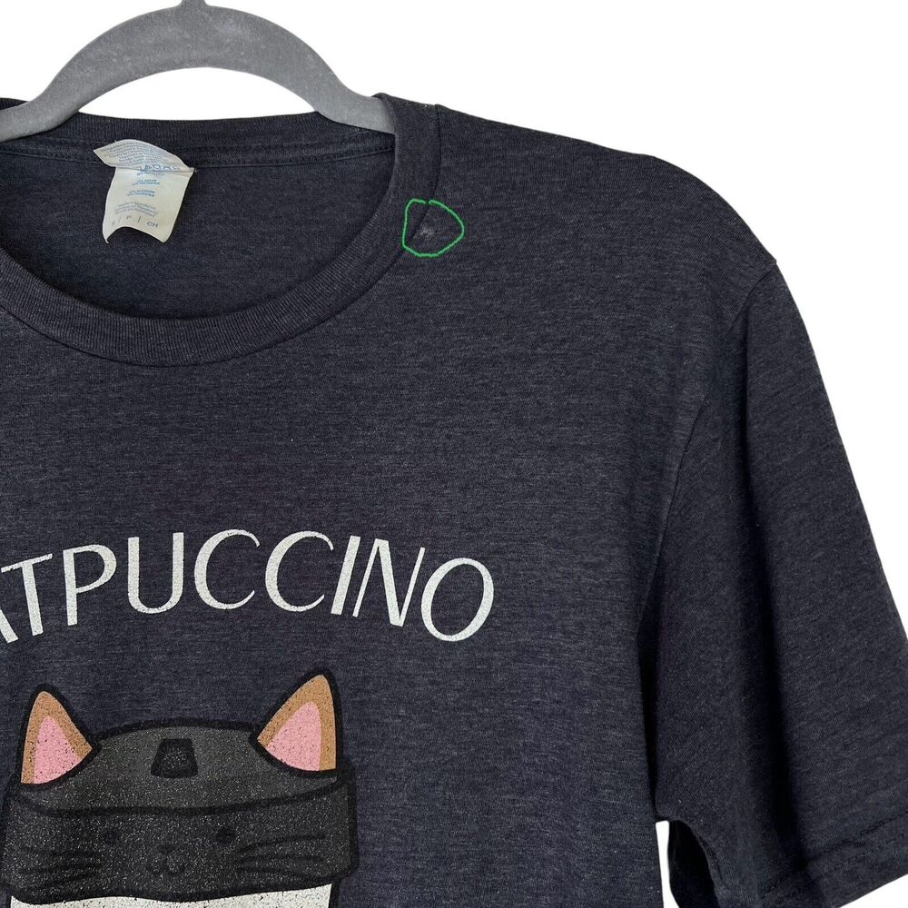 Catpuccino Short Sleeve Womens T-Shirt Size Small Blue Cat Coffee - Picture 4 of 11